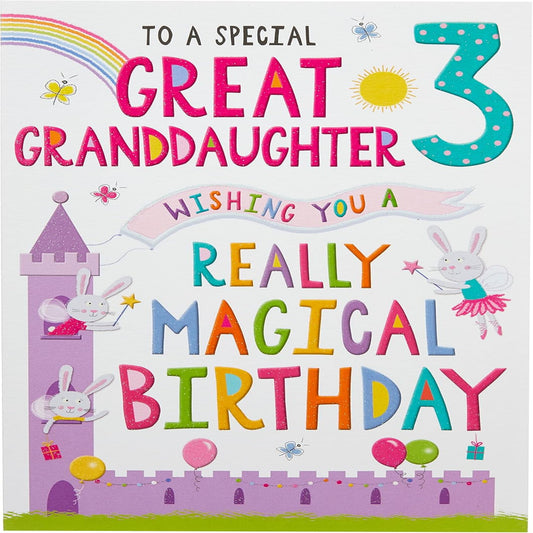 Regal Publishing Great Granddaughter 3rd Birthday Card  -   9 x 6 inches