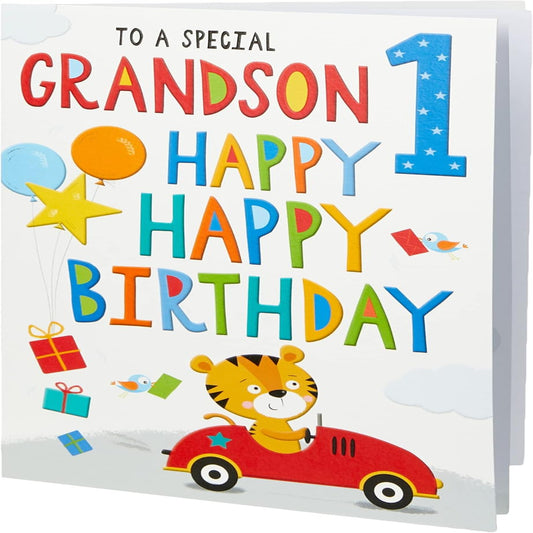 Regal Publishing Juvenile Grandson 1st Birthday Card   –  Age 1    -  White  -   9  x  6  inches