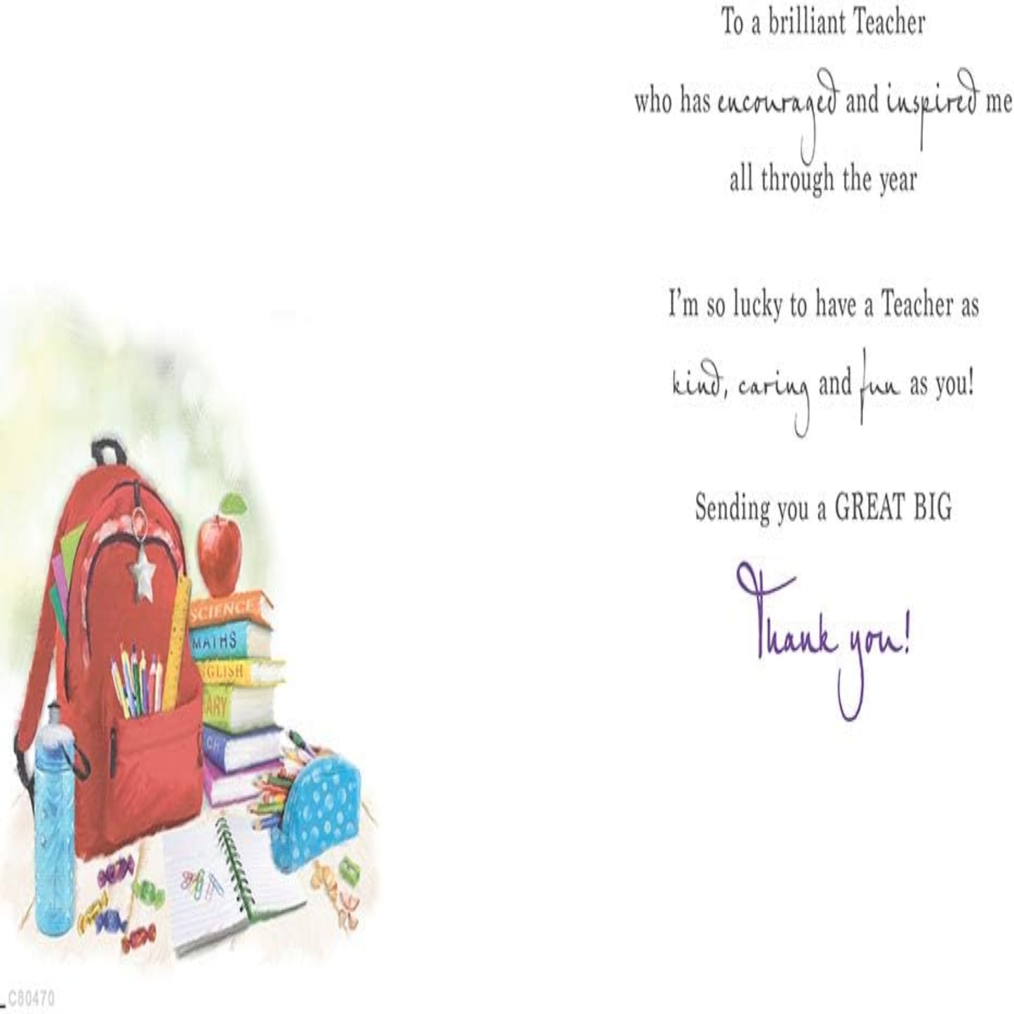 Regal Publishing Thank You Teacher Card  -   8  x  6 inches