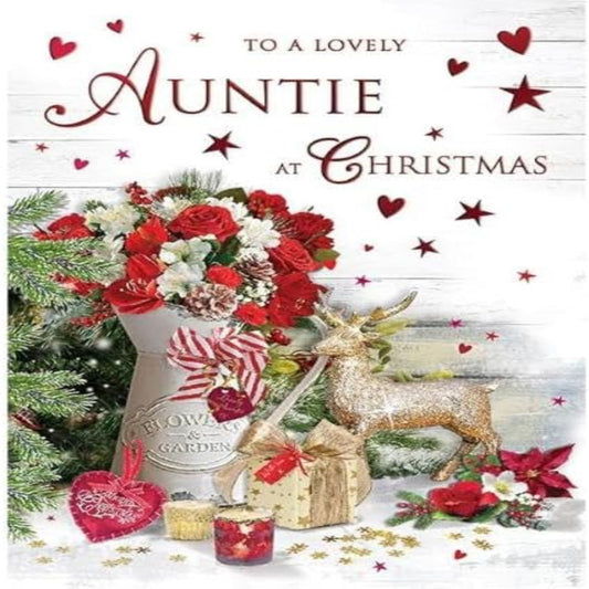 Regal Publishing Auntie Christmas Card – Traditional Flower Jug Design  - 9 x 6 inches