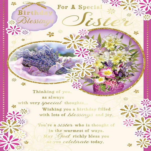 Religious Birthday Card for Sister   –   Forever Blessed    -  22.8  x  15.3 cm