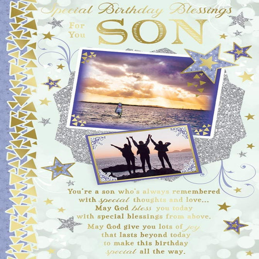 Religious Birthday Card for Son   –  Forever Blessed  -  Traditional Christian Greeting Card  -   22.8  x  15.3 cm