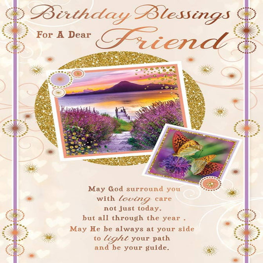 Religious Friend Greeting Card   –   Traditional Blessing Design  -  22.8   x   15.3 cm