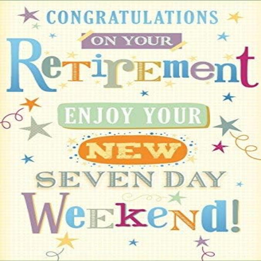 Retirement Greetings Card with Multicoloured Writing & Foil Stars  -  7.75  x  5.25 inches