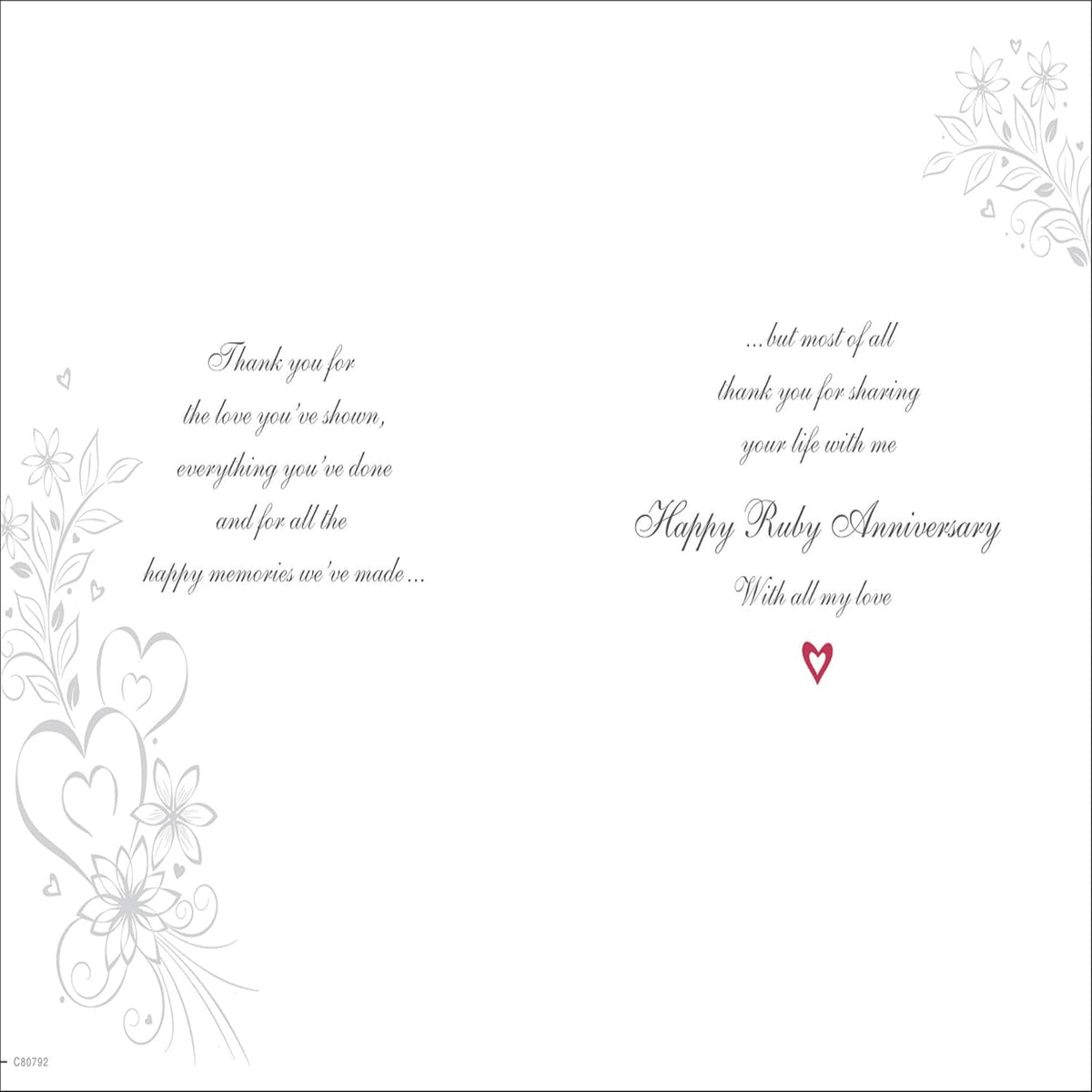 Ruby 40th Anniversary Card   -   Regal Publishing   -   9   x   6  inches