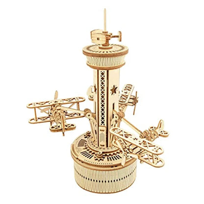 Roker 3D Wooden Puzzles for Adults DIY Musical Box Model Kit to Build Self-Assembly Building Kit Airplane-Control Tower