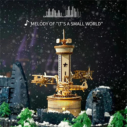 Roker 3D Wooden Puzzles for Adults DIY Musical Box Model Kit to Build Self-Assembly Building Kit Airplane-Control Tower