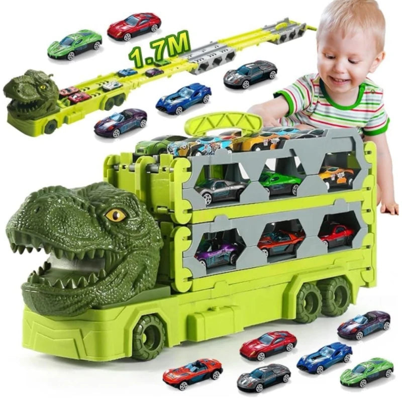 1.7M Launch Dinosaur Truck 6X Cars Toy for Kids Race Track Truck Cars Carrier Vehicles Toys Set Boys Girls Gifts