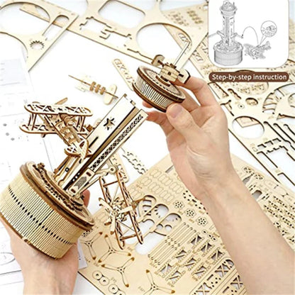 Roker 3D Wooden Puzzles for Adults DIY Musical Box Model Kit to Build Self-Assembly Building Kit Airplane-Control Tower