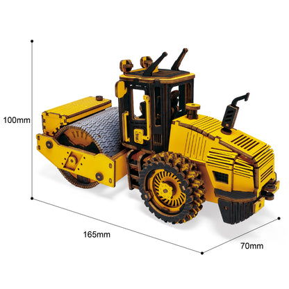 Rokr 3D Puzzles Wooden Model Car Kits Engineering Road Roller Model DIY Wooden Building Kits for Kids Gift for Birthday