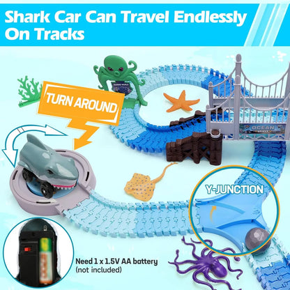 Track Toys Shark Race Car Toy for Boys Girls Age 3+ Bendable Flexible Racetrack Cars Ocean Train Toy STEM Educate Kid Set