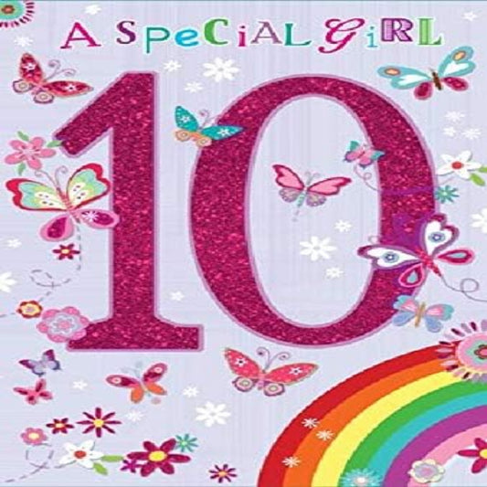 Simon Elvin Girl’s 10th Birthday Card   –    Rainbow Glitter Greeting Card     -    7.5   x   5.5  inches