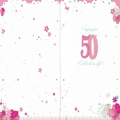 Simon Elvin  -  Happy 50th Birthday Card for Her   -   14   x   20cm