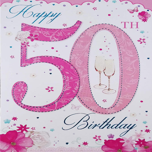 Simon Elvin  -  Happy 50th Birthday Card for Her   -   14   x   20cm