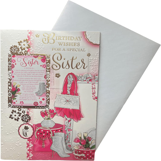 Sister Birthday Card with Keepsake  –  Xpress Yourself Greeting Card   - Gift Theme Design for Her   -  22.8 x 15.3 cm