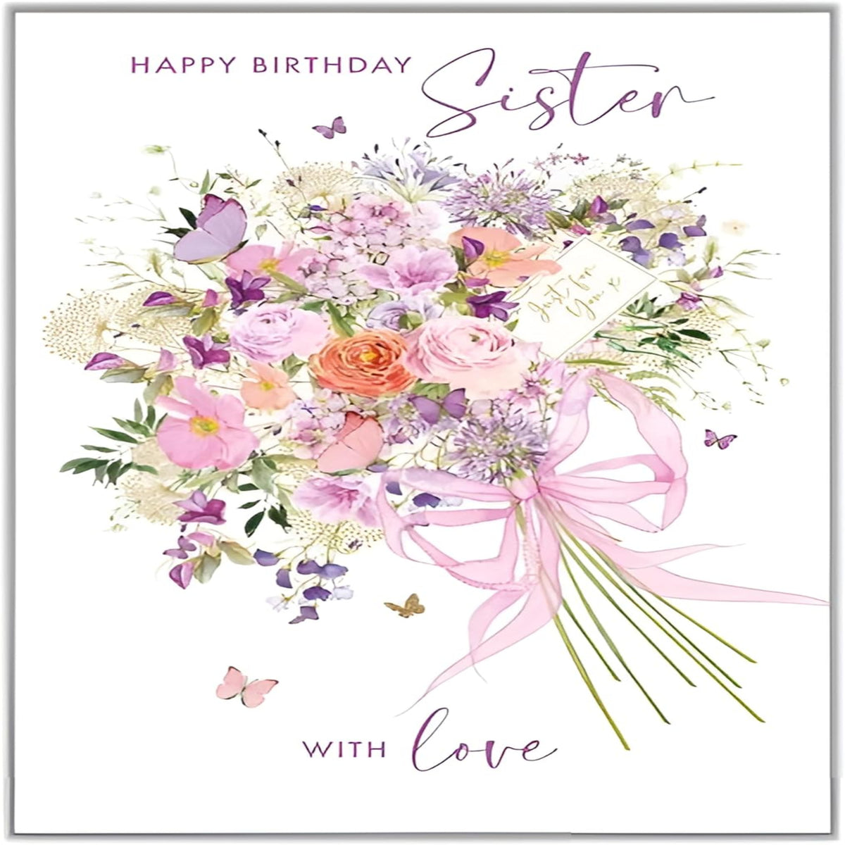 Sister Birthday Card   –    Nigel Quiney Floral Bouquet Birthday Card with Butterflies  -  145  x  210mm