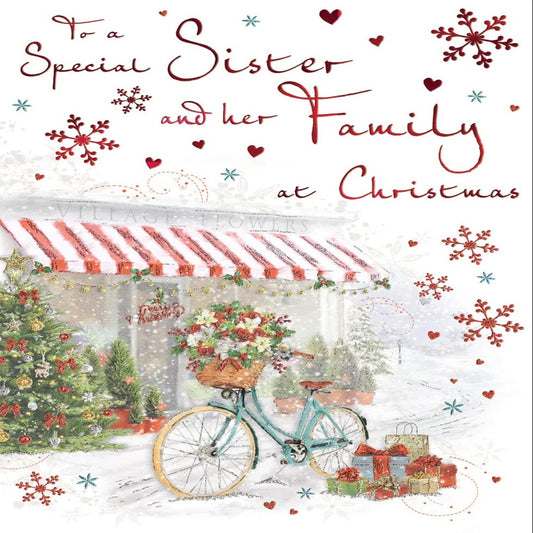 Sister and Family Christmas Card  –  Traditional Festive Greeting Card   -   9  x  6 inches