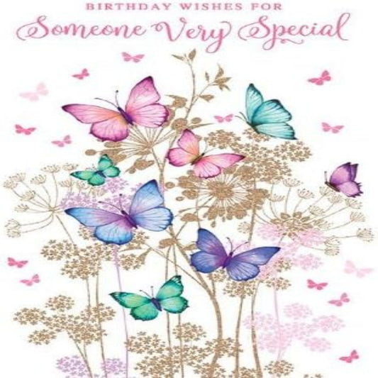 Someone Special Birthday Card   –   Dusky Butterflies with Flittered Finish  -  235 x 163mm