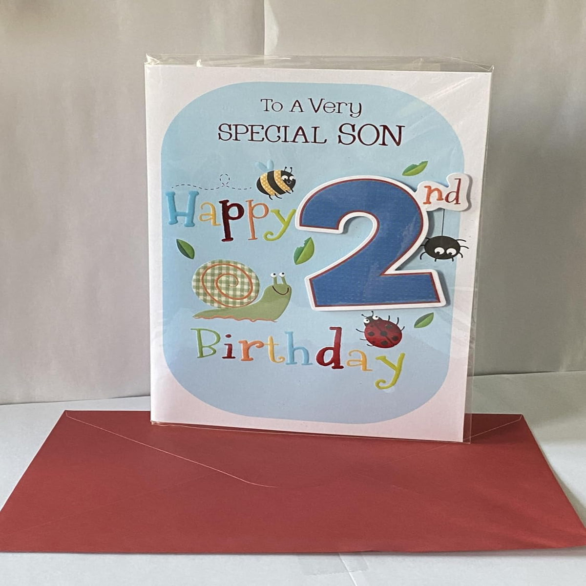 Son 2nd Birthday Card with 3D Foil Detail  -   23cm  x  15cm