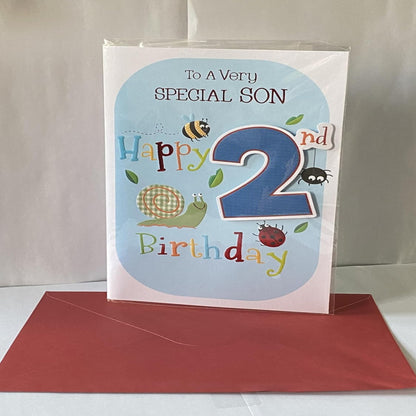 Son 2nd Birthday Card with 3D Foil Detail  -   23cm  x  15cm