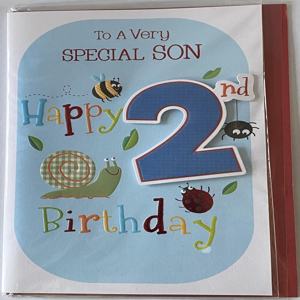 Son 2nd Birthday Card with 3D Foil Detail  -   23cm  x  15cm