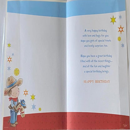 Son Cute Cowboy 2nd Birthday Card with Badge  -   22cm x 15cm