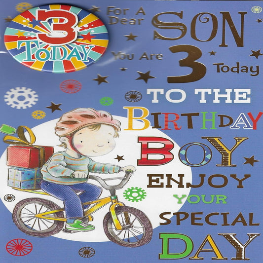 Son 3rd Birthday Card with Badge   -   9 x 6 inches