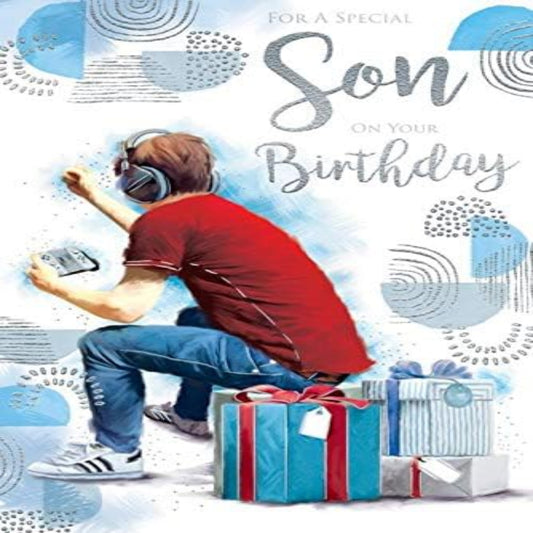 Son Birthday Card   -   Gaming & Presents Design with Lovely Verse  -  15.2cm  x 22.8cm