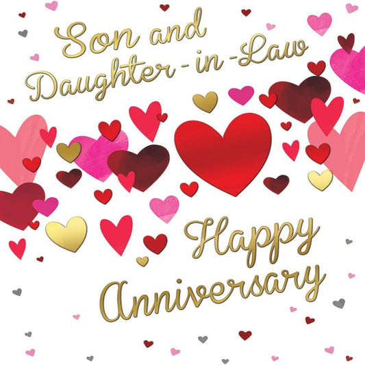 Son & Daughter-in-Law Anniversary Card | Piccadilly Greetings Hearts Design  -   8 x 6 inches