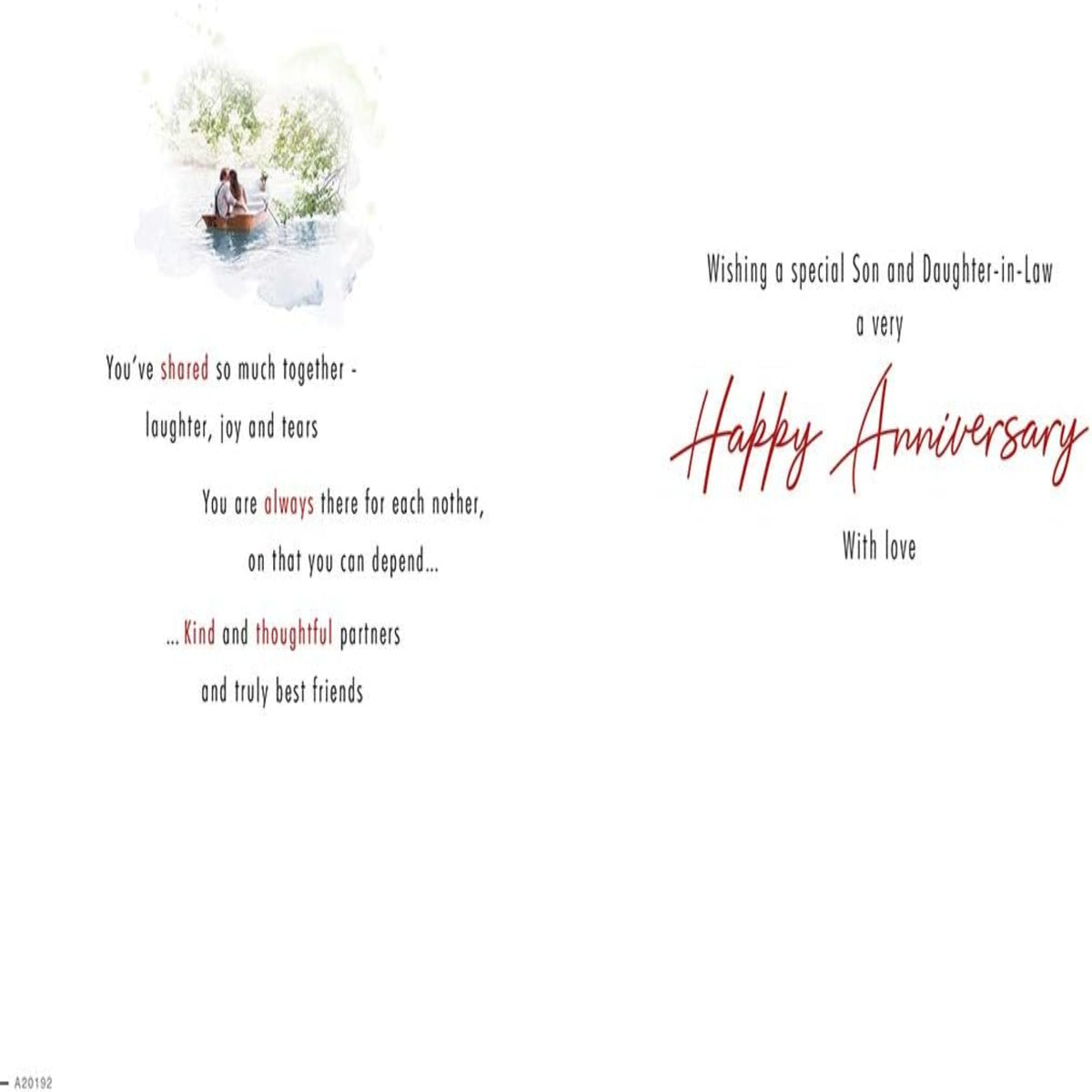 Son & Daughter-in-Law Anniversary Card    –   Piccadilly Greetings   -   9  x   6 inches