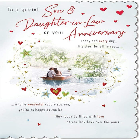 Son & Daughter-in-Law Anniversary Card    –   Piccadilly Greetings   -   9  x   6 inches