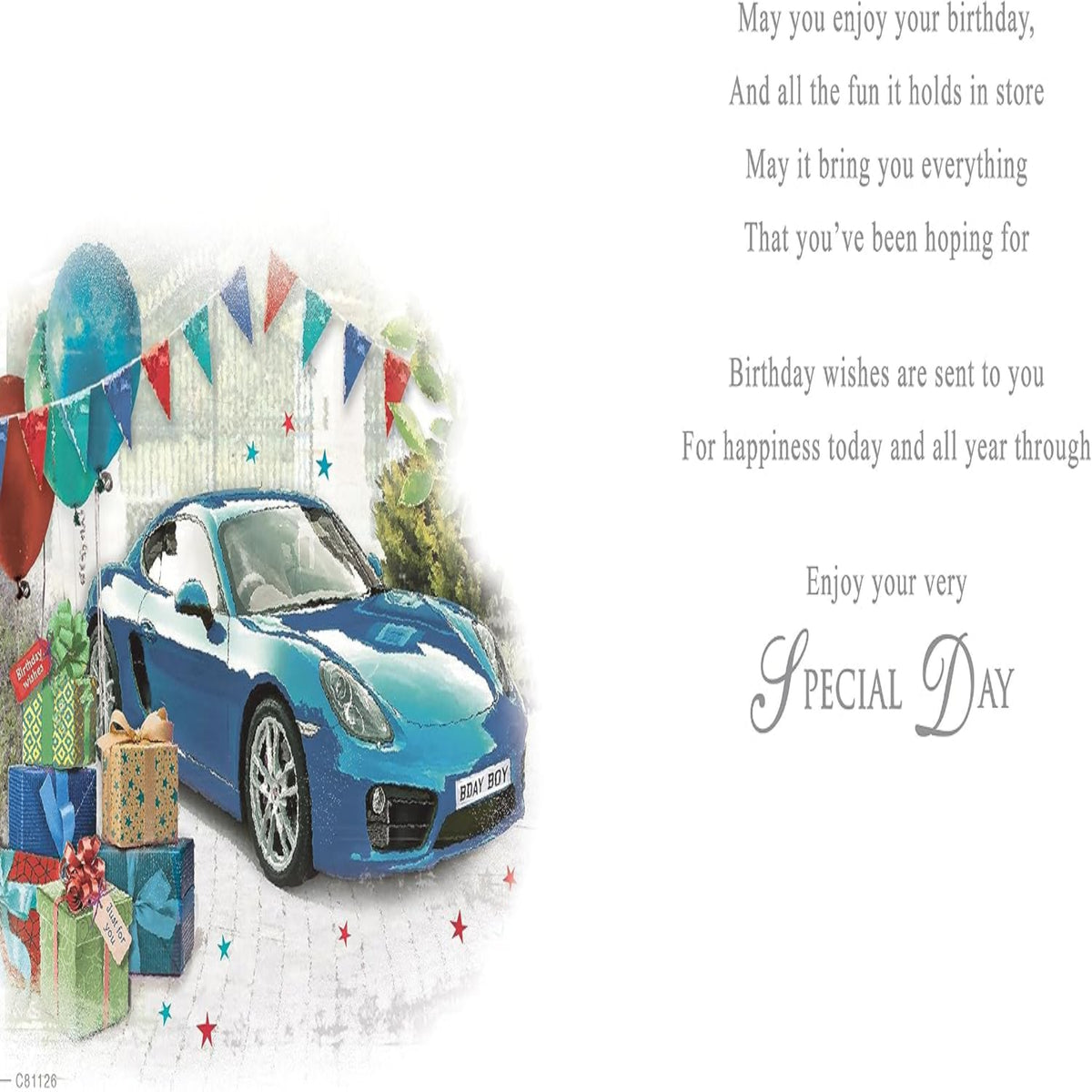 Son-in-Law Birthday Card Blue Sports Car  -   8 x 6 inches