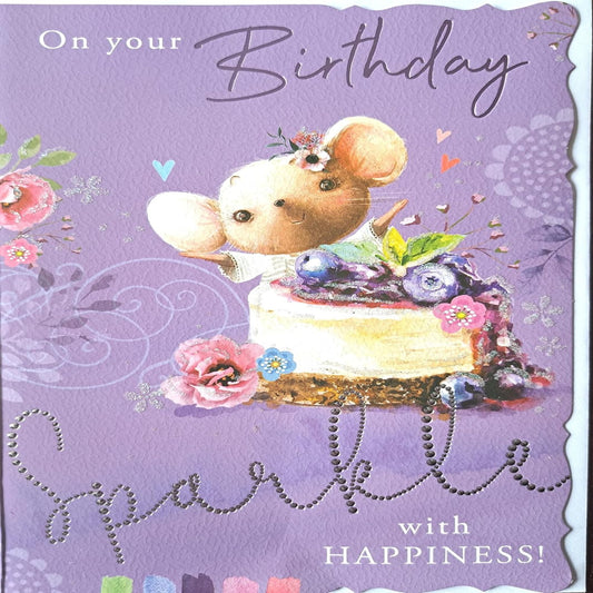 Sparkle With Happiness Open Birthday Card  -   19.5cm  x  13.5 cm