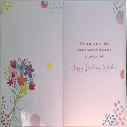 Special Nan Birthday Card with Flowers & Bow  –   Lovely Verse   -  15.2cm x 22.8cm