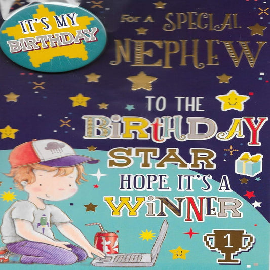 Special Nephew Birthday Card with Badge  -  9 x 6 inches