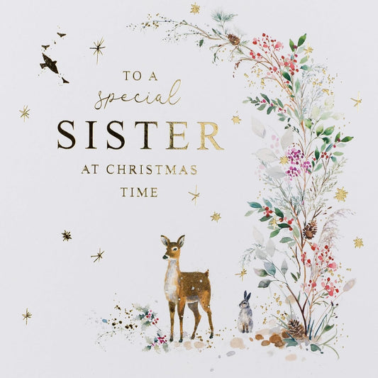 Special Sister Christmas Card with Deer & Hare   –   Paperlink  -  155  x  155mm