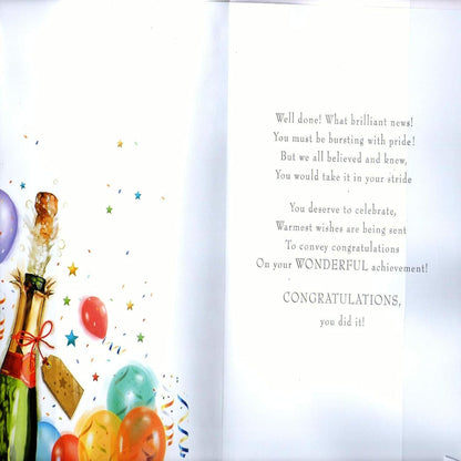 Special Thoughts Congratulations Card with Champagne Bottle and Balloons   –   8   x  6  inches
