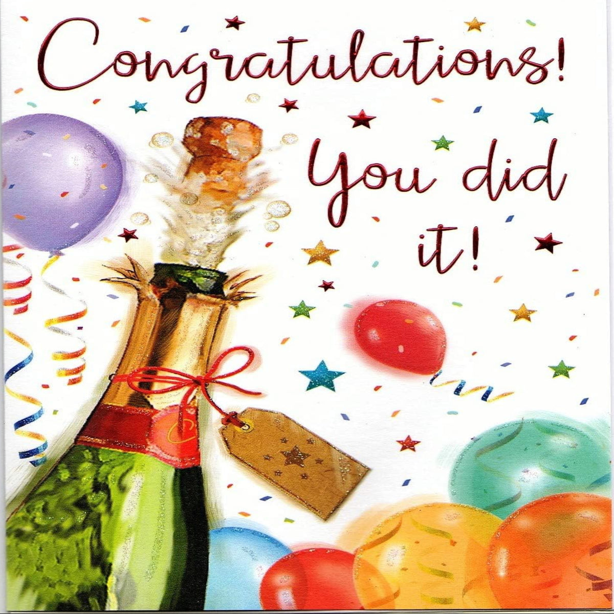 Special Thoughts Congratulations Card with Champagne Bottle and Balloons   –   8   x  6  inches