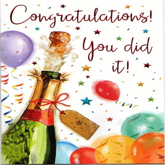 Special Thoughts Congratulations Card with Champagne Bottle and Balloons   –   8   x  6  inches