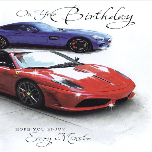 Sport Car Birthday Card for Him | Happy Birthday Card for Men   -   7.5  x  5.25 inches