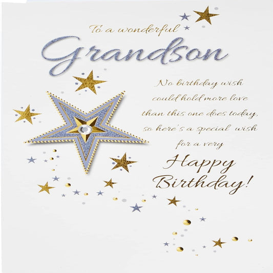 Traditional Birthday Card for Grandson Green  -   9  x  6  inches