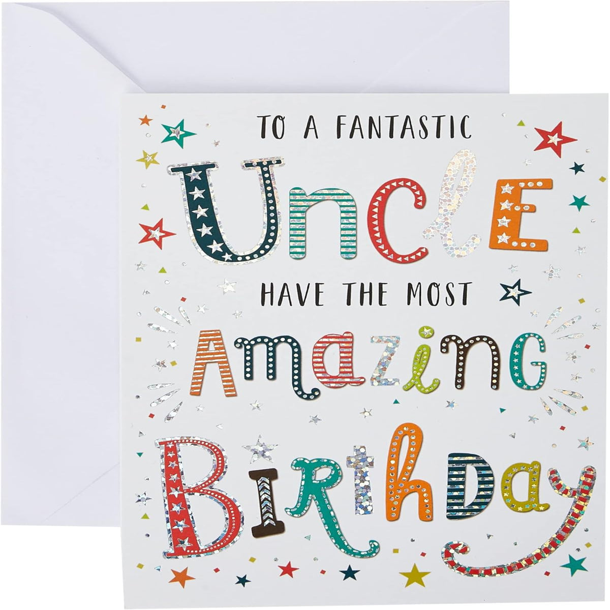 Uncle Birthday Card   –   Modern Happy Birthday Greeting Card    -   Regal Publishing  -  green|grey|beige|red   -   8 x 6 inches