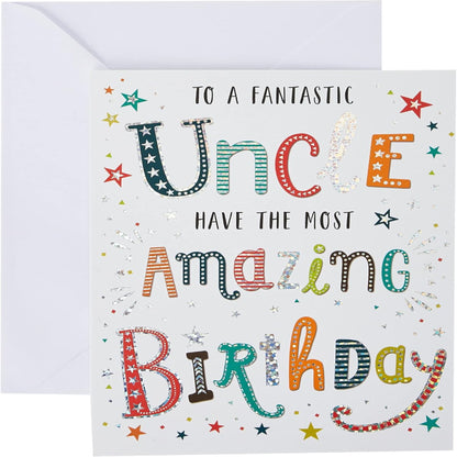 Uncle Birthday Card   –   Modern Happy Birthday Greeting Card    -   Regal Publishing  -  green|grey|beige|red   -   8 x 6 inches