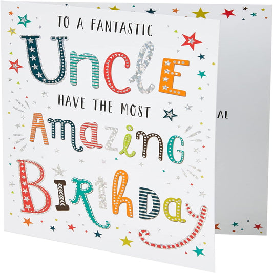 Uncle Birthday Card   –   Modern Happy Birthday Greeting Card    -   Regal Publishing  -  green|grey|beige|red   -   8 x 6 inches