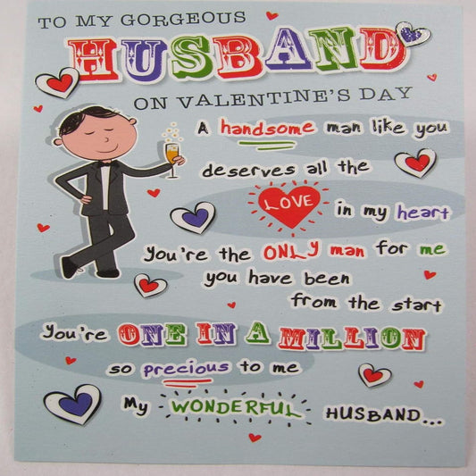 Valentine's Card for Husband with Poem | Romantic Husband Valentine's Card   -   9  x  6 inches