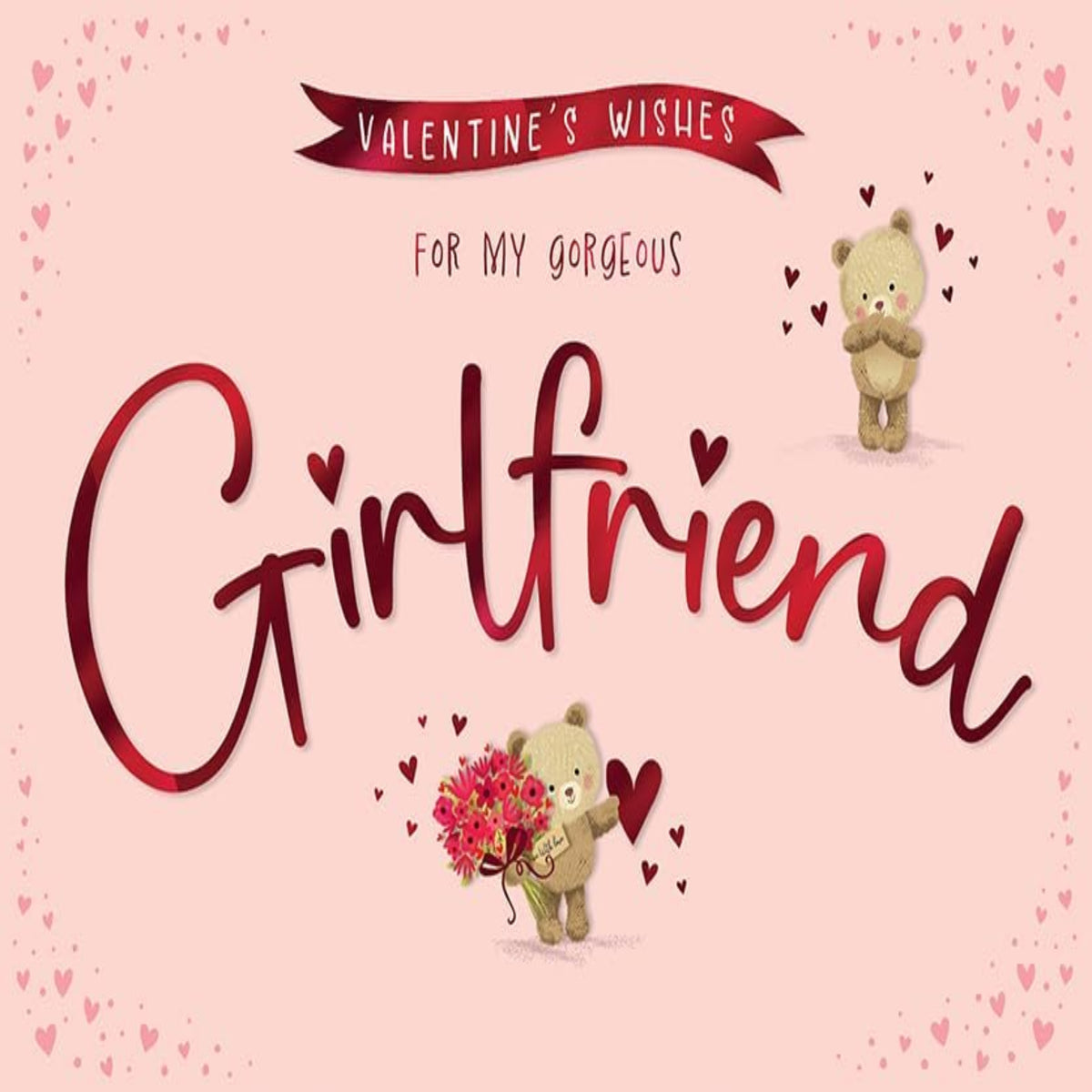 Valentine's Day Card for Girlfriend Teddy Design | Piccadilly Greetings   -   9 x 6 inches
