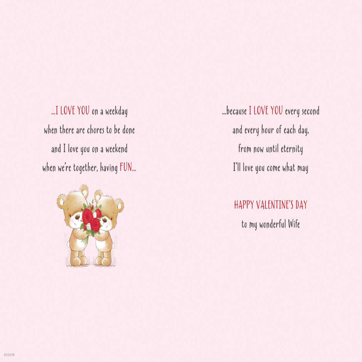 Valentine's Day Card for Wife – Bears Cuddling Design Large Card  -  Piccadilly Greetings   -  10 x 7 inches