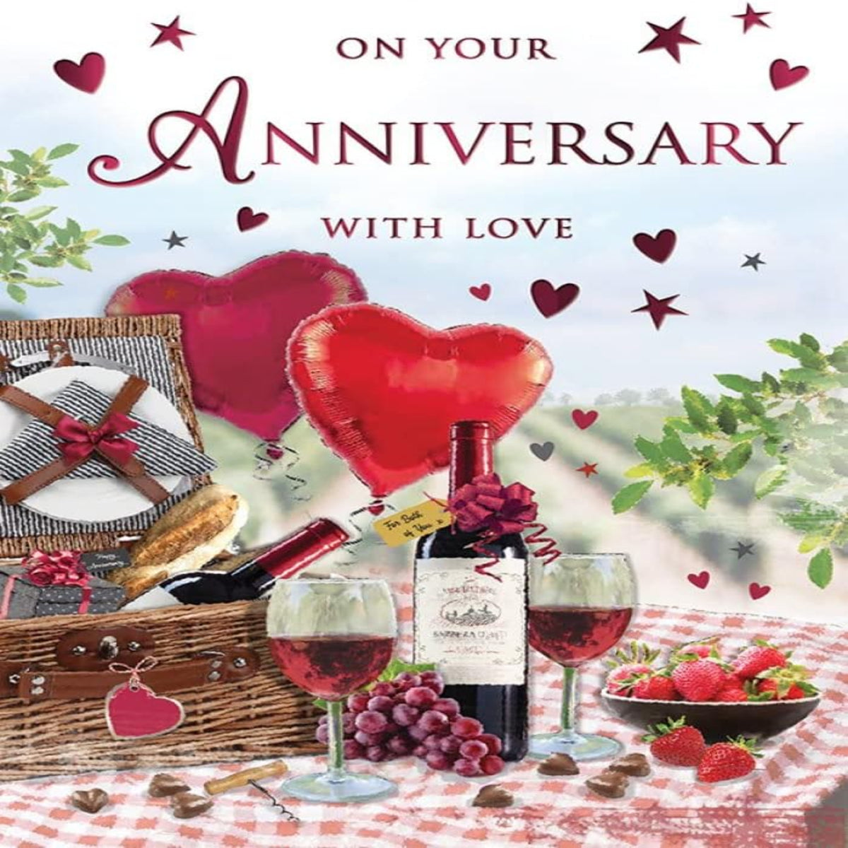 Wedding Anniversary Congratulations Card   -   Special Thoughts   -   Picnic Design   -   16  x  23 cm