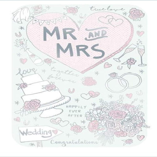 Wedding Congratulations Card   –   Happily Ever After Mr & Mrs Wedding Card    -   15 x 23 cm