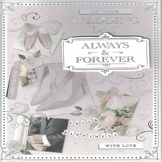 Wedding Day Card   –   Congratulations on Your Wedding Day Bride & Groom Card  -   On Your Wedding Day Always & Forever  -   24 x 16 cm